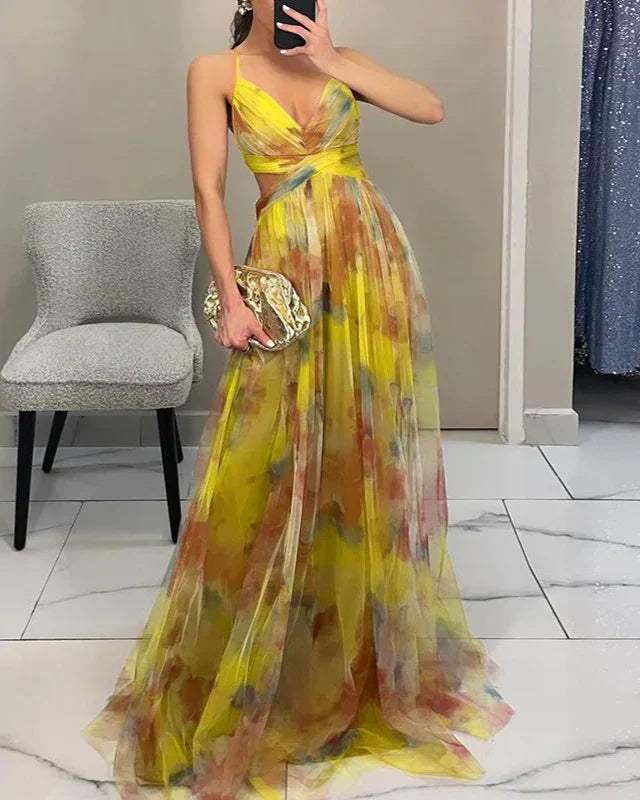 Gundisalva | Vestido maxi elegante para mujer con estampado floral primaveral