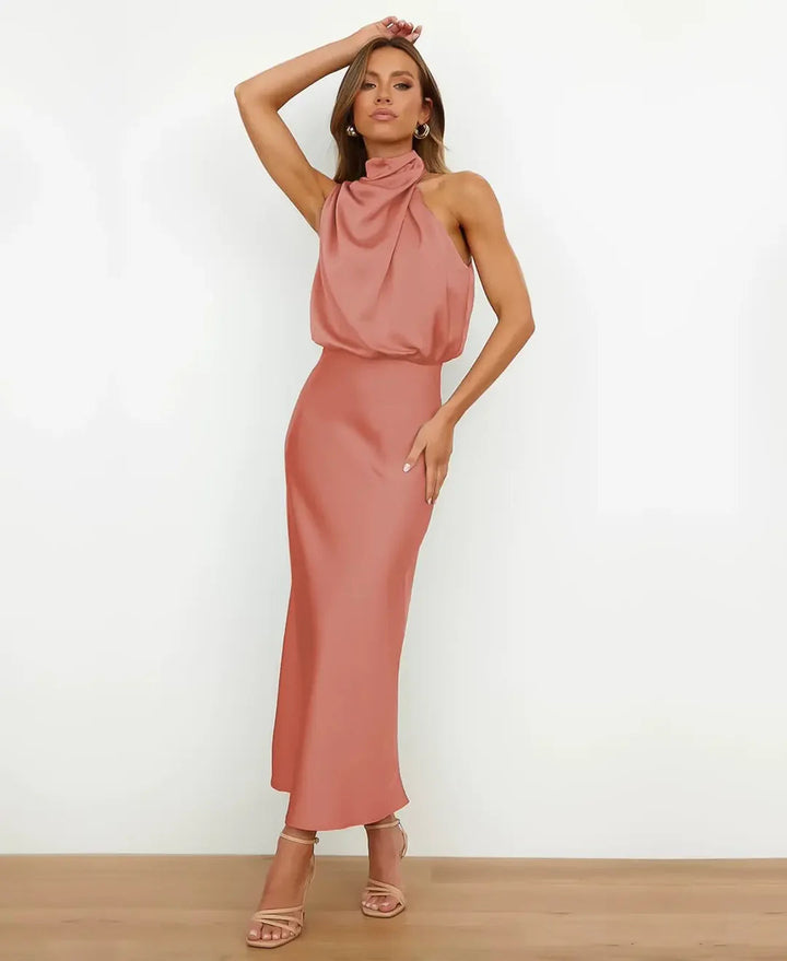 Kattalin | Vestido Midi Elegante de Mujer con Cuello Halter