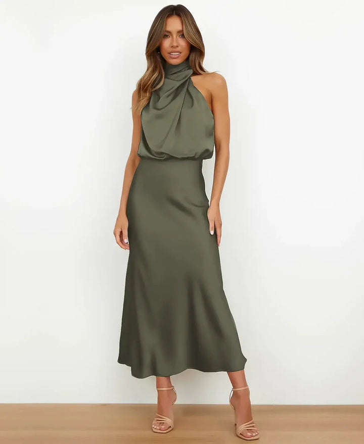 Kattalin | Vestido Midi Elegante de Mujer con Cuello Halter